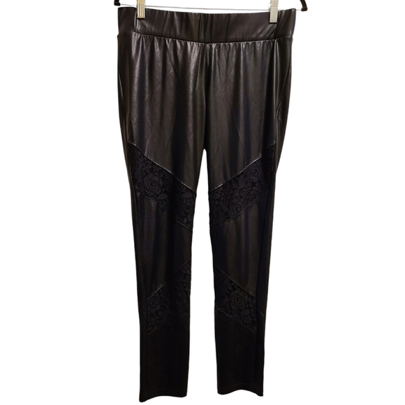 Guess leather-look leggings with sheer lace panels L - Picture 1 of 7